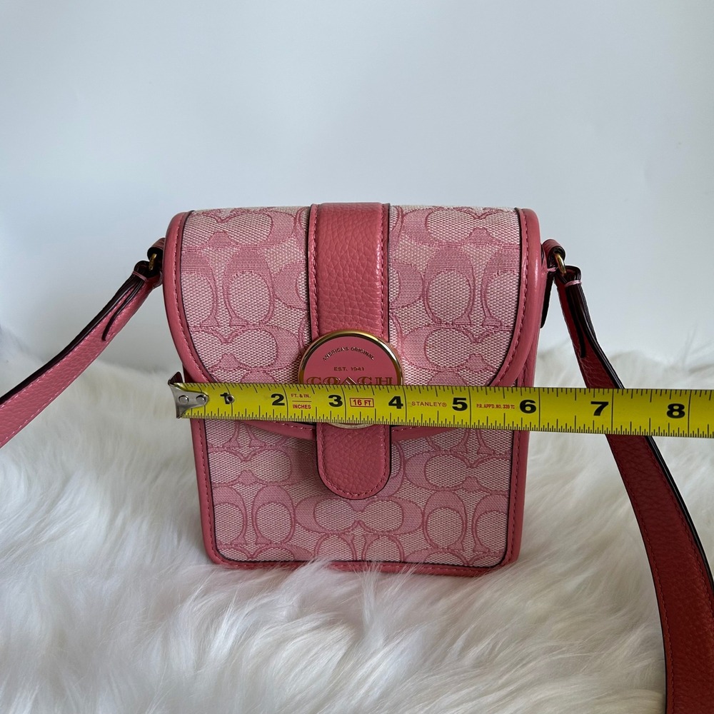 Coach North/South Lonnie Pink Signature Jacquard Leather Crossbody Bag Excellent - Picture 7 of 9